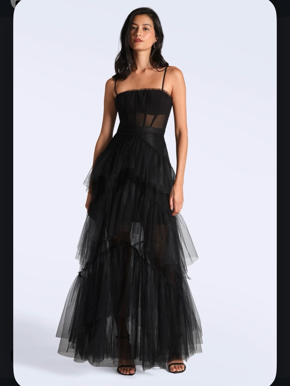 Betsey Adam Black Tiered Tulle Corset Formal Gown – Size 4